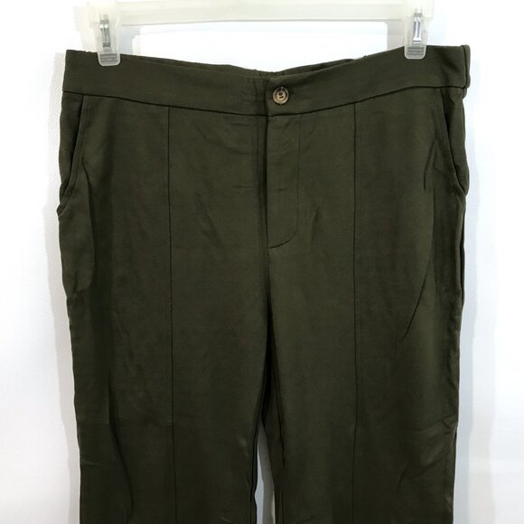 High Waisted Wide Leg Pants Pockets Front Split Flare Leg Olive Green Knit XL - Picture 6 of 10